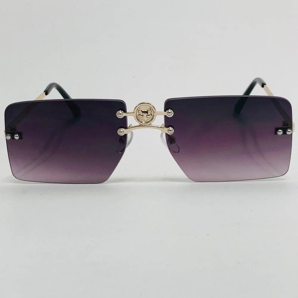 Rimless Sunglasses Men Rectangle Gold Frame Gray Black Lens Fashion Shades Gafas